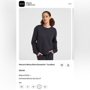 Allbirds brand - Women's Merino Blend Sweatshirt - Black L
